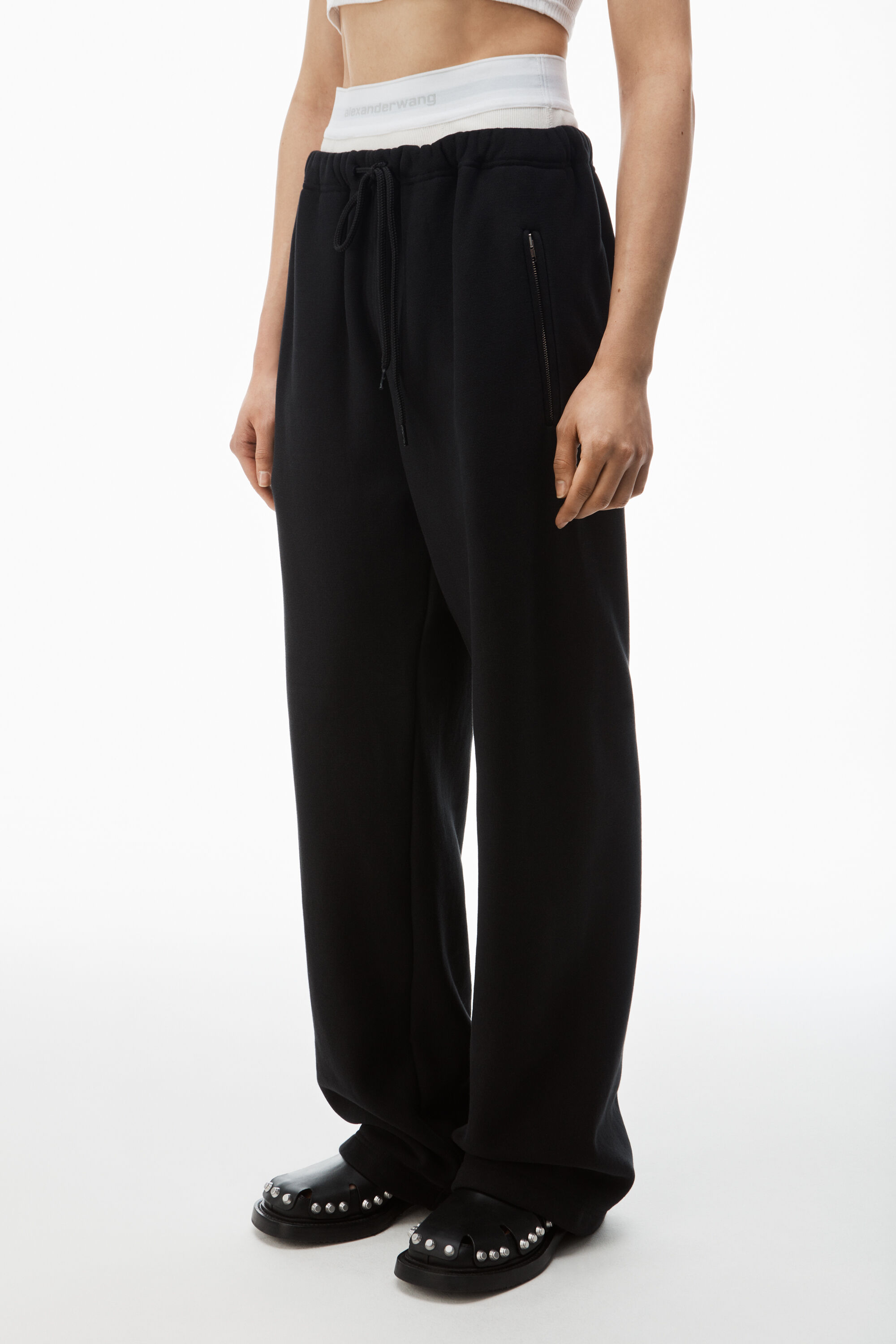 パンツ ALEXANDER WANG Woman Pants Black 1WC3254915 965 Black chain-detail Mid-Rise trousers Alexander Wang - women