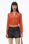 Alexander Wang fiery red cardigan à col rond orné de perles transparentes thermocollées