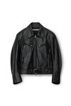 biker jacket in crackle patent leather