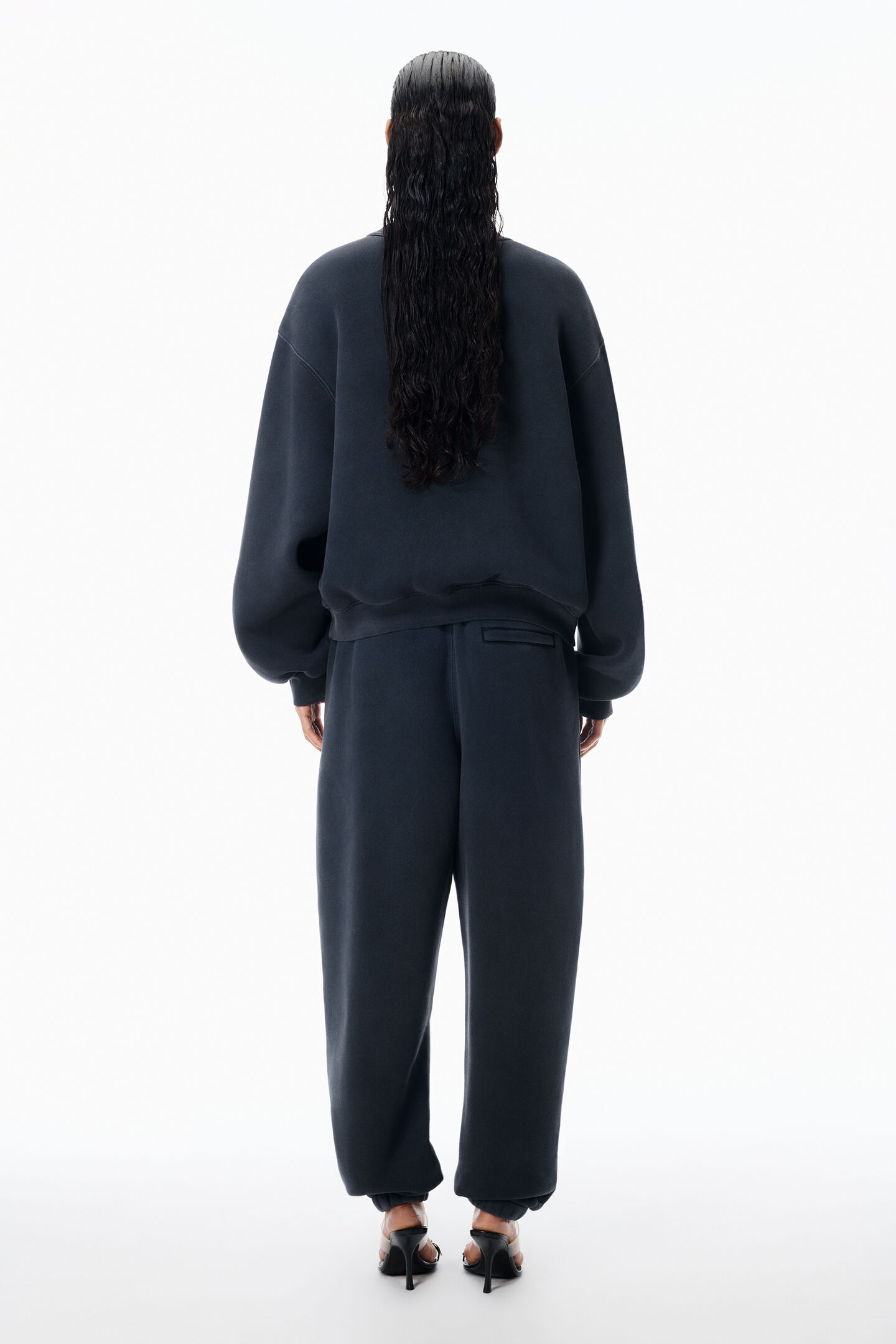 Alexander Wang Crystal Hotfix Logo Sweatpant In Brushed Terry In Black