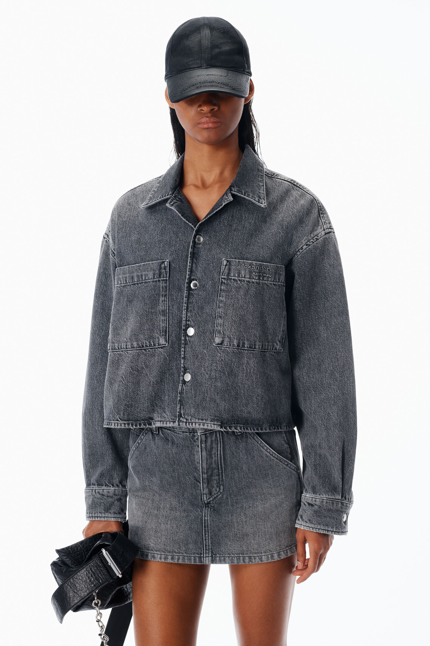 Alexander Wang Cropped Long Sleeve Shirt In Gray