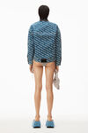 alexander wang 蓝色牛仔徽标装饰前短后长夹克  deep blue/white