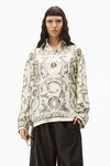 alexander wang money print blouse in heavy silk twill ivory/green