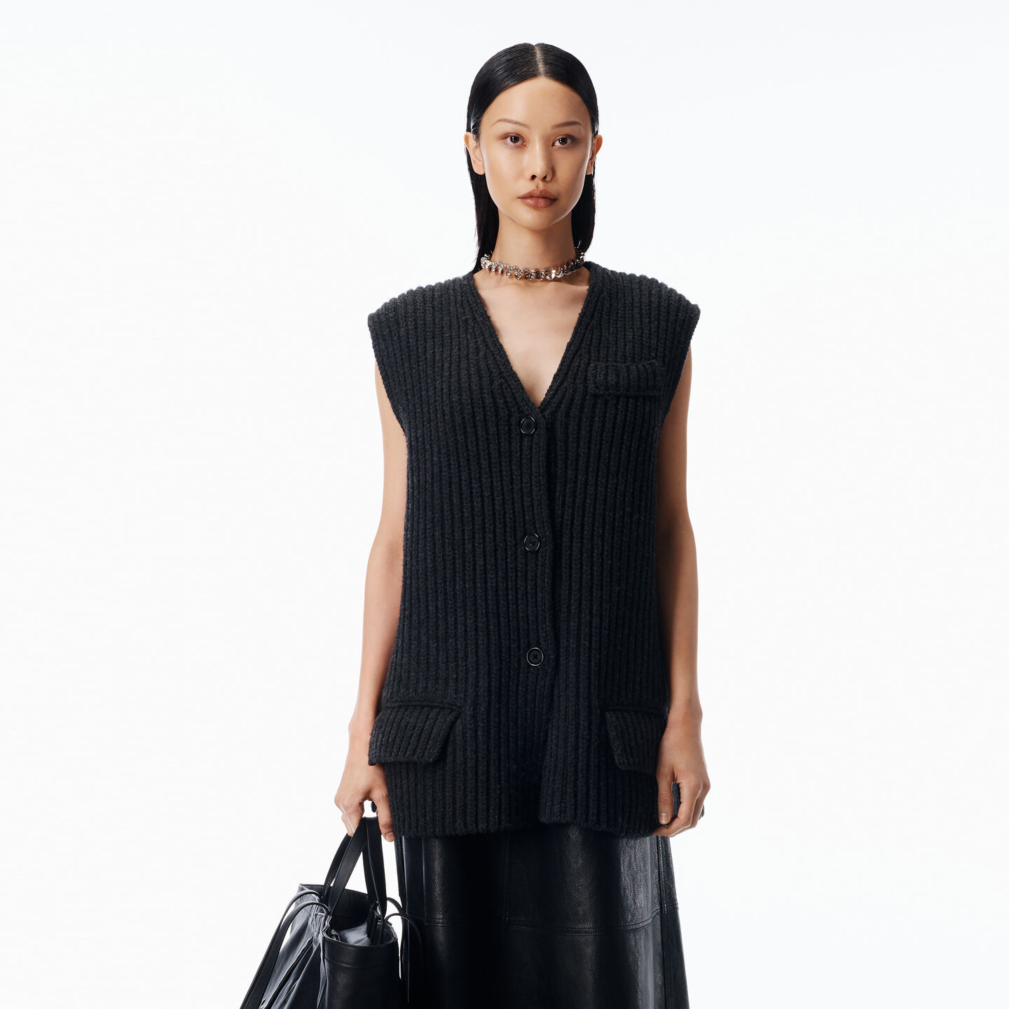 Alexander Wang Sweater Vest In Wool In Gray