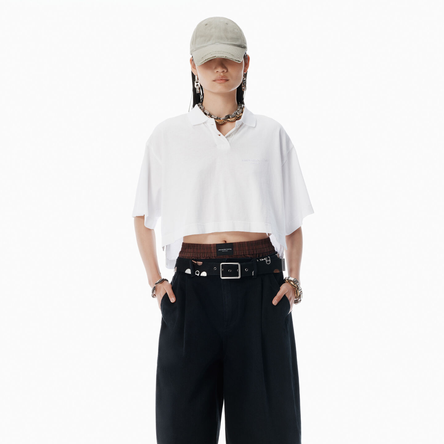 Alexander Wang White Logo Cropped Jersey Tee
