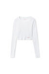 Alexander Wang white crystal hotfix cropped long sleeve tee