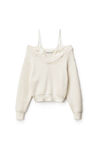 alexander wang pullover with satin cami layer in cotton soft white