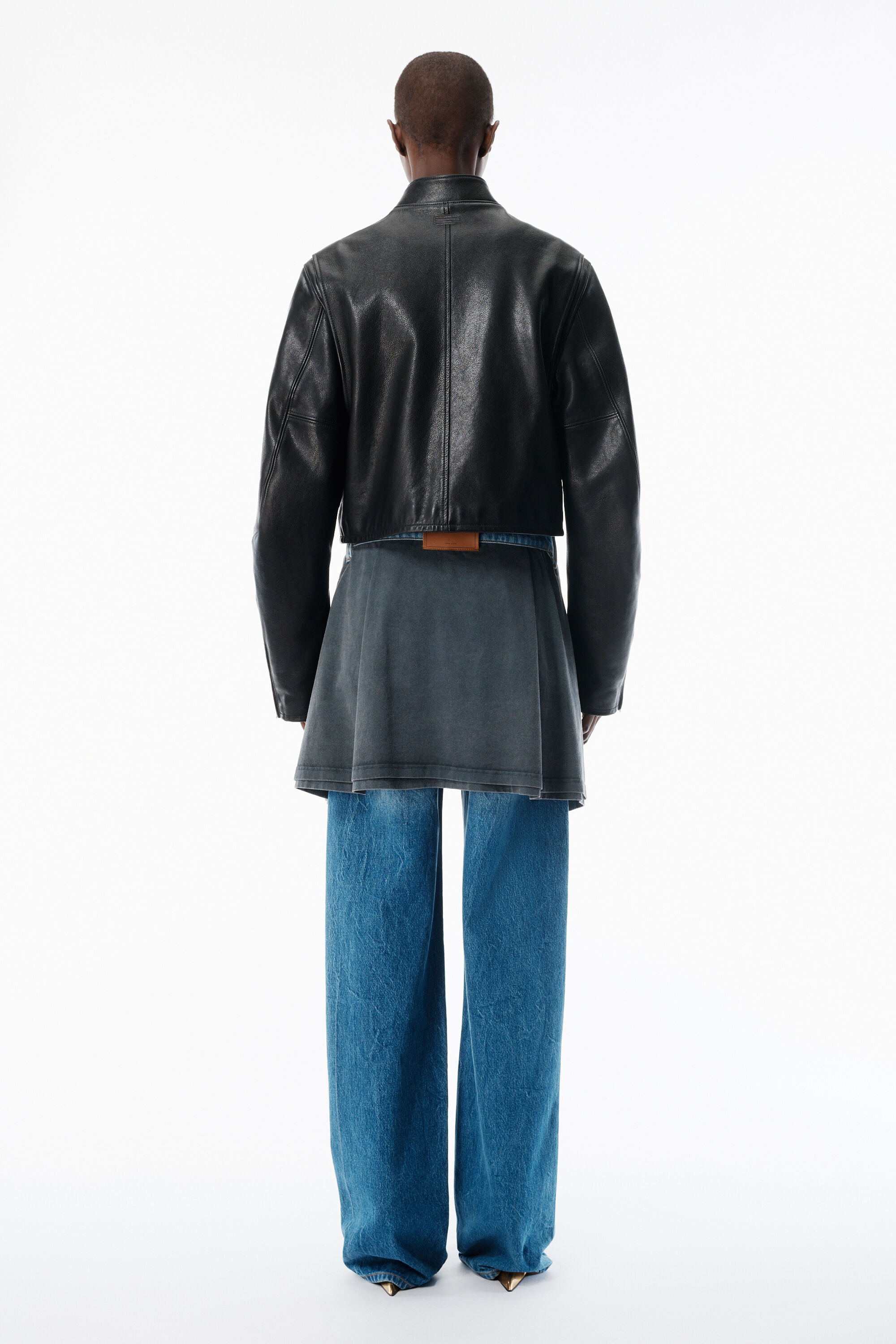 アレキサンダーワン ニット レザー ジャケット 切替 ボリューム