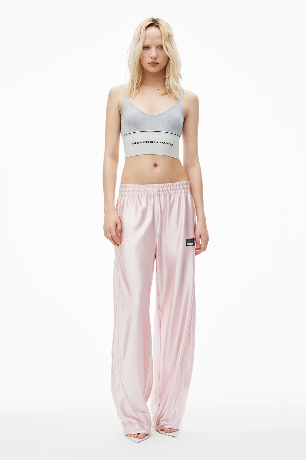 alexanderwang LOGO ELASTIC BRA IN RIBBED JERSEY GREY