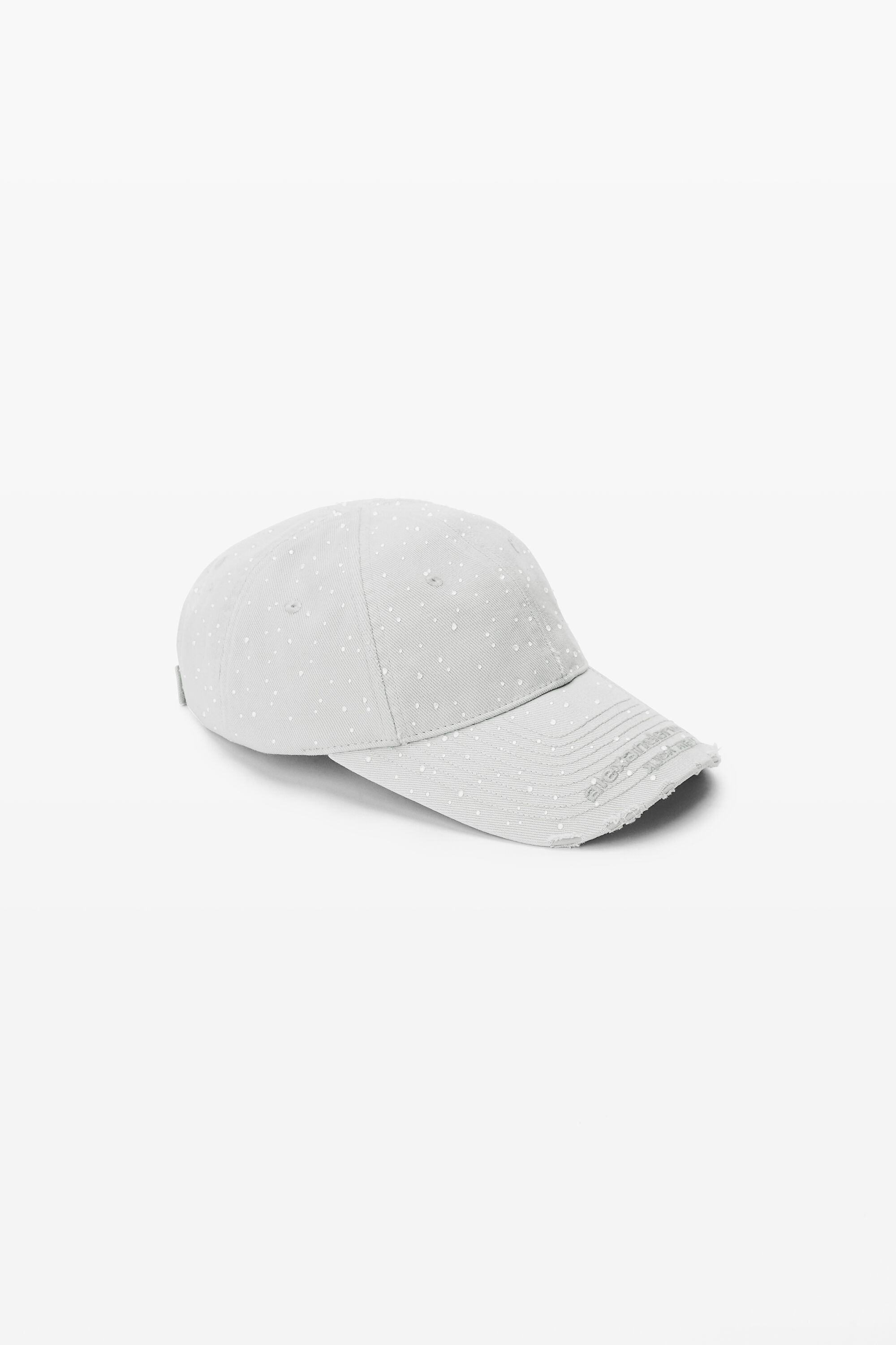 Crystal embellished distressed baseball cap in WASHED ALLOY