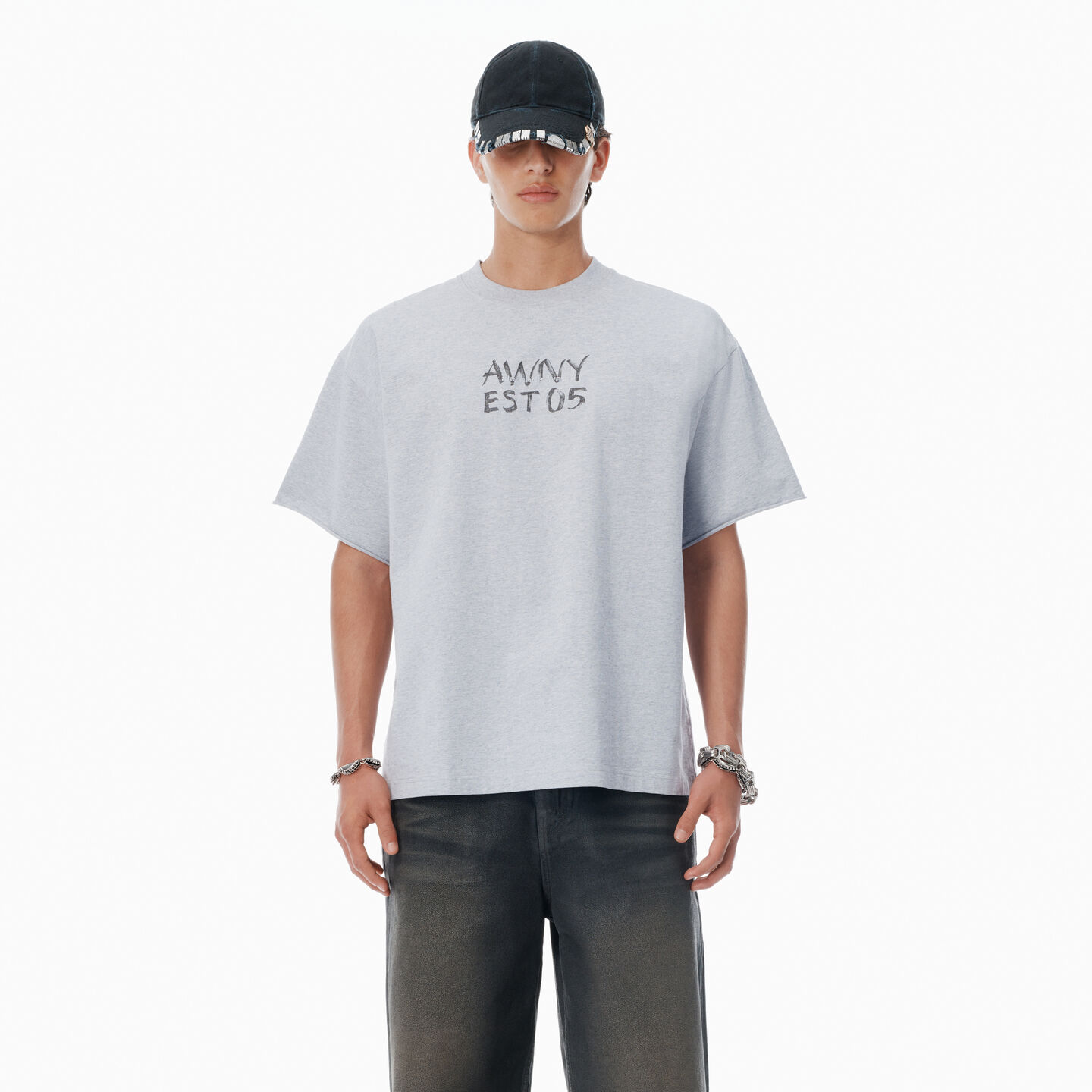 Alexander Wang Light Grey Cotton Boxy Logo T-shirt