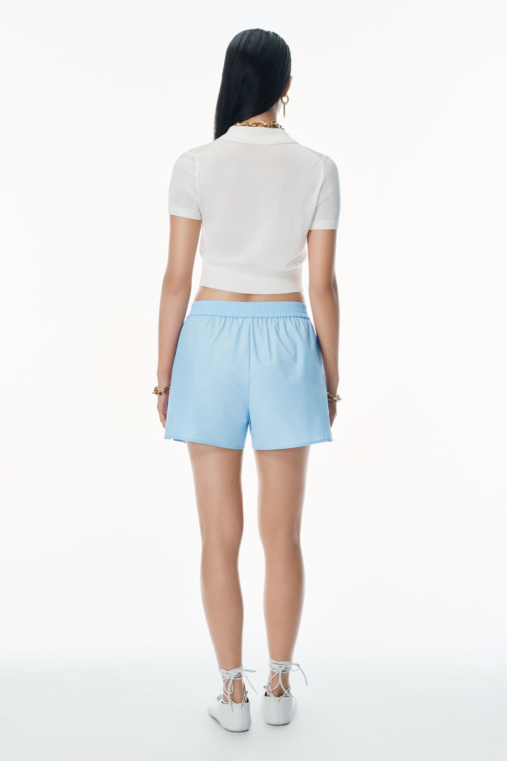 【送料&関税込】Alexander Wang Shorts In Blue Cotton Alexander Wang ラインストーン デニムショーツ | ブルー