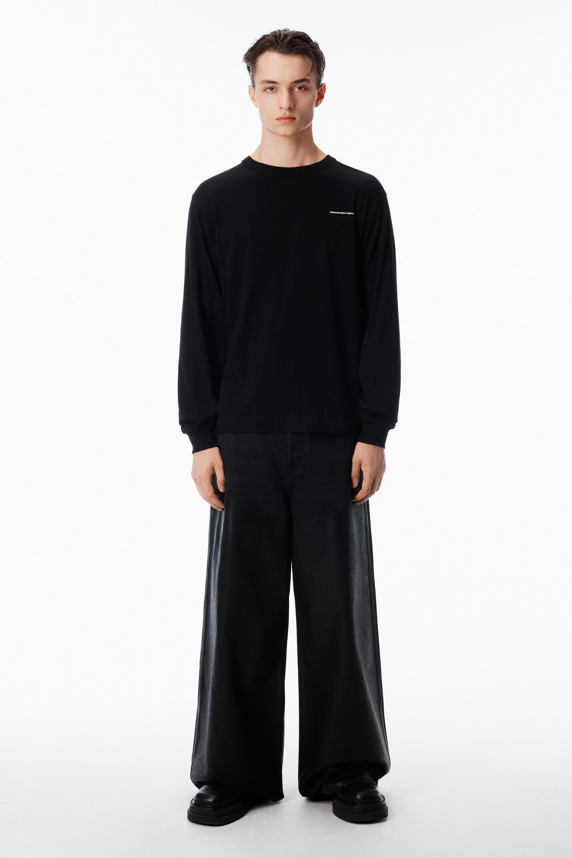 Alexanderwang ロングスリーブTシャツ 男女兼用 UNISEX LONG SLEEVE TEE IN HIGH TWIST JERSEY in BLACK | alexanderwang®