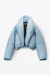 alexander wang oversized cropped puffer jacket in nylon vintage faded indigo