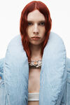 alexander wang oversized cropped puffer jacket in nylon vintage faded indigo