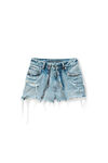 jupe-short double épaisseur bleue à finitions métalliques