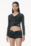 Alexander Wang washed black multi 花卉图案华夫格针织开衫