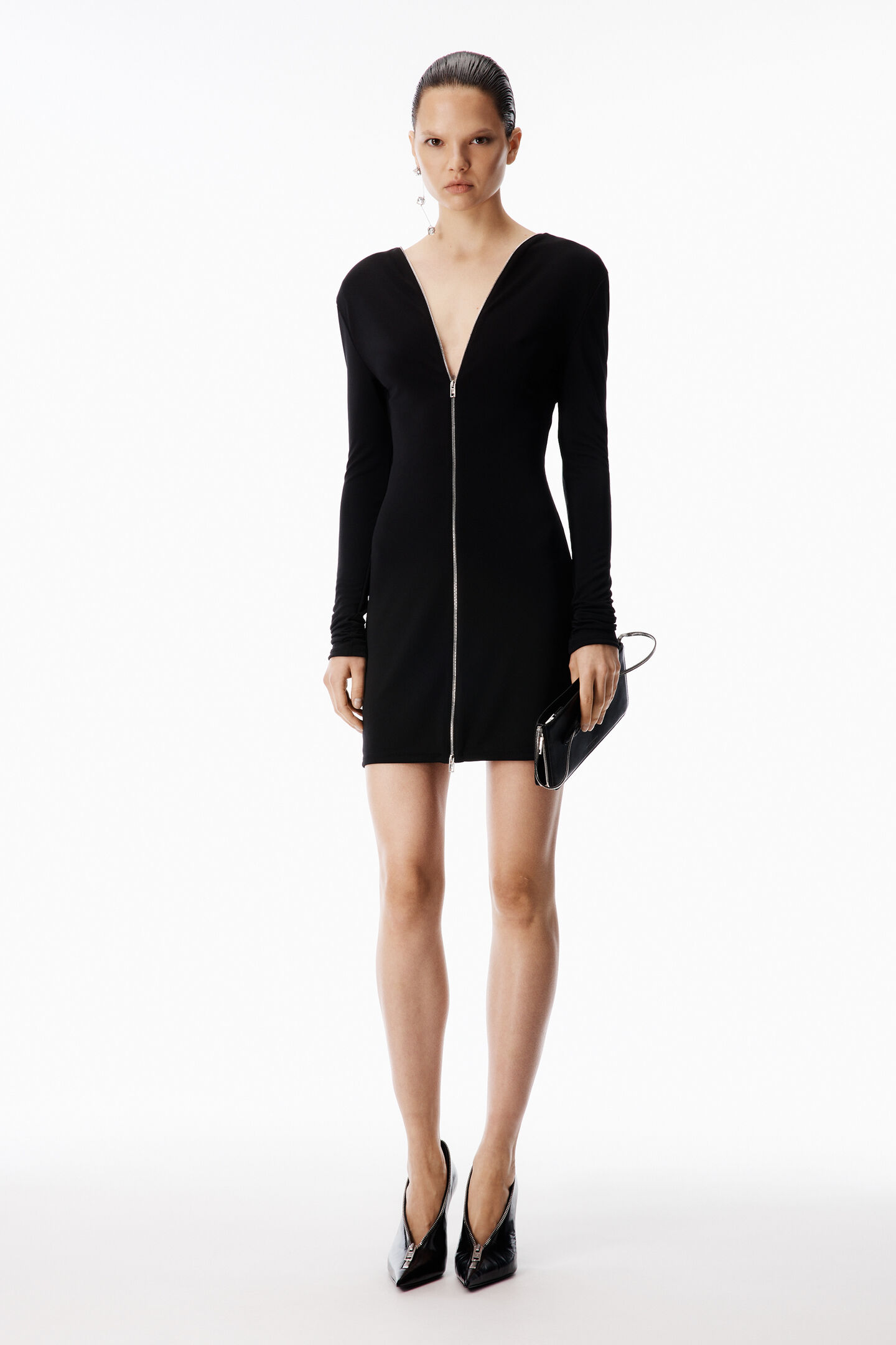 alexander wang ruched zipper dress Alexander Wang zip-up Gathered Dress | Black