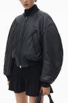 Alexander Wang black cropped bomber jacket in primal lambskin leather