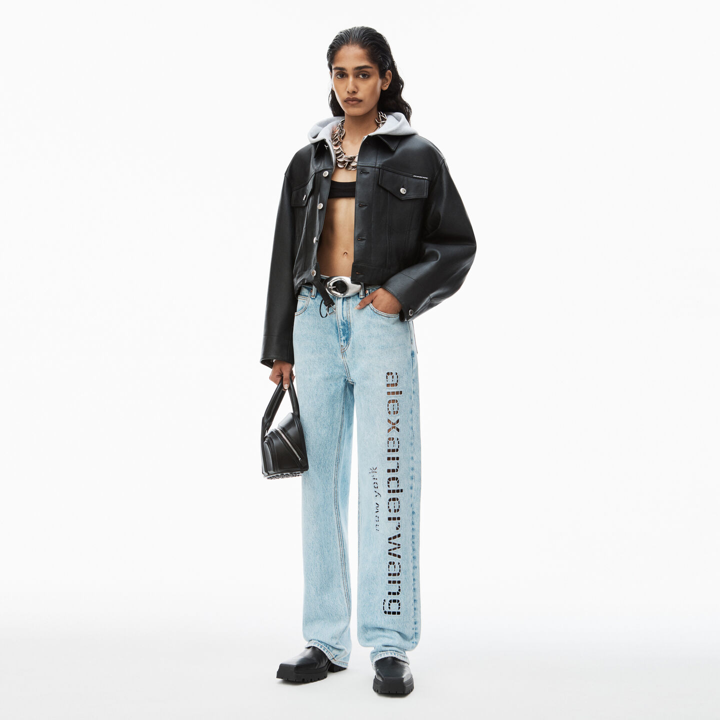 Alexander Wang Ez Cut-out Logo Denim Jean In Blue