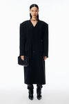 Alexander Wang black/charcoal collarless coat in double tweed wool