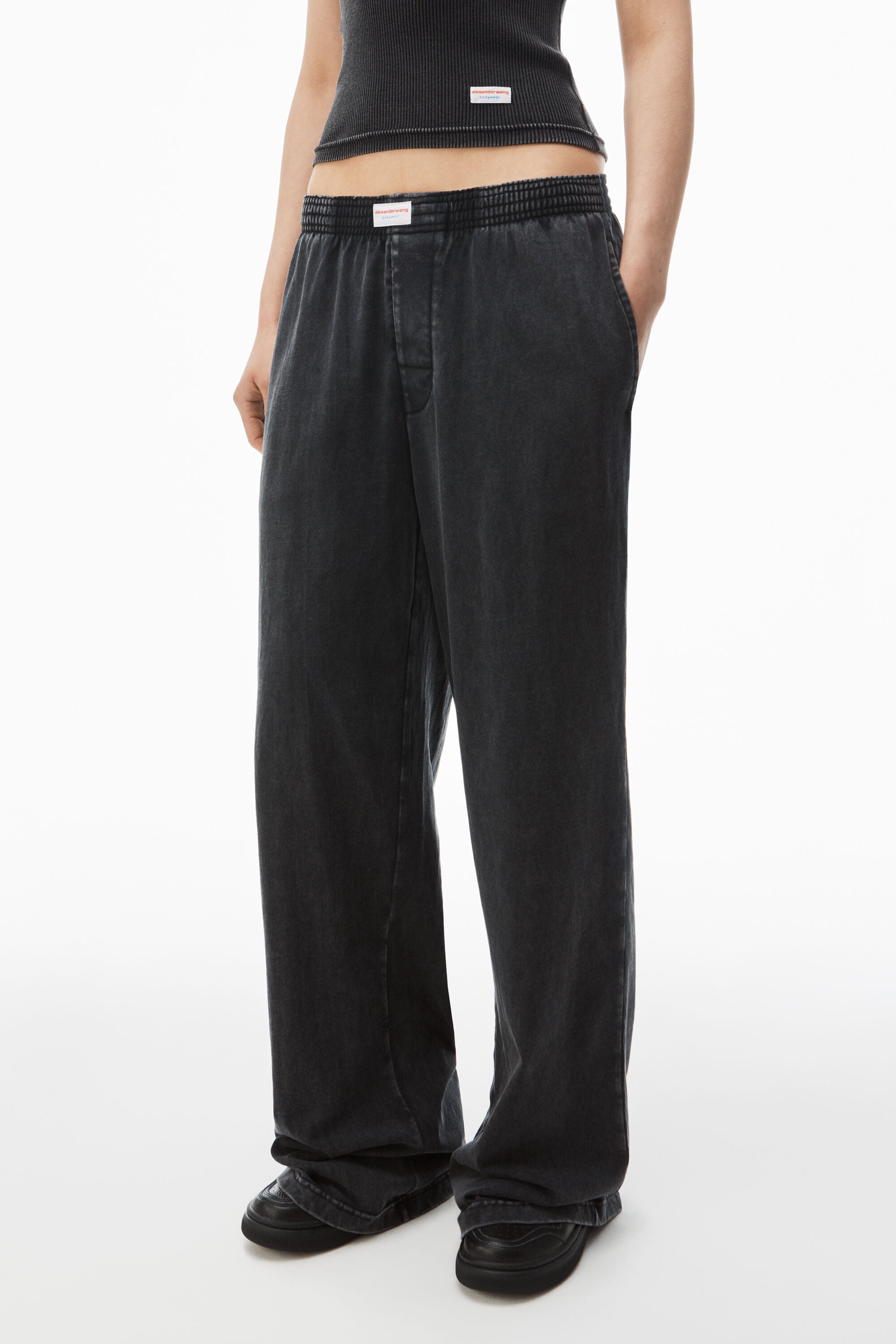 wide-leg pant in cotton jersey in WASHED BLACK | alexanderwang®
