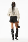 alexander wang ruched leather trim cardigan in wool ivory