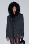 Alexander Wang charcoal クリアビーズ ホットフィックス ウールツイル オーバーサイズ ボクシーブレザー