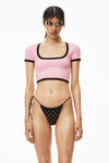 alexander wang contrast scoop neck tee in compact nylon light pink