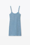 Alexander Wang washed blue 华夫纹针织棉弹力迷你连衣裙