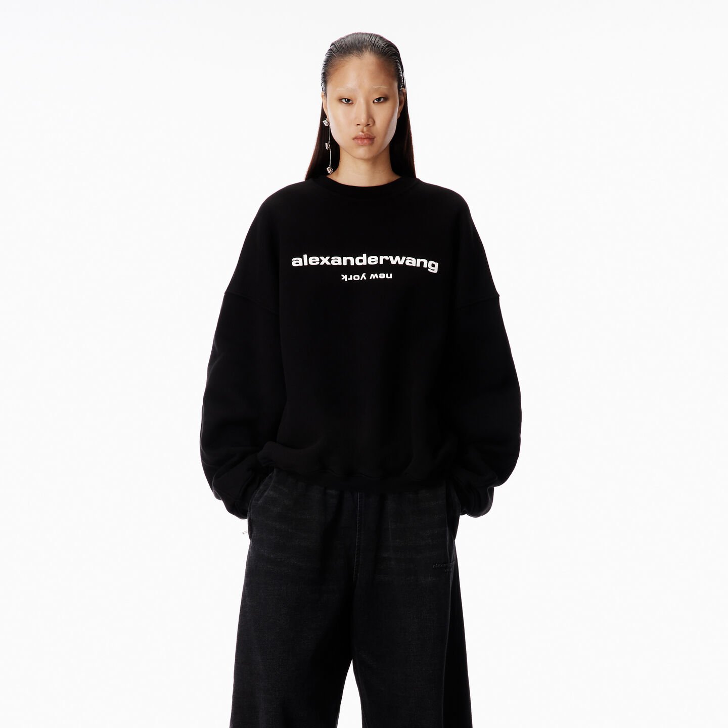 Alexander Wang Puff Logo Crewneck Sweatshirt In Black