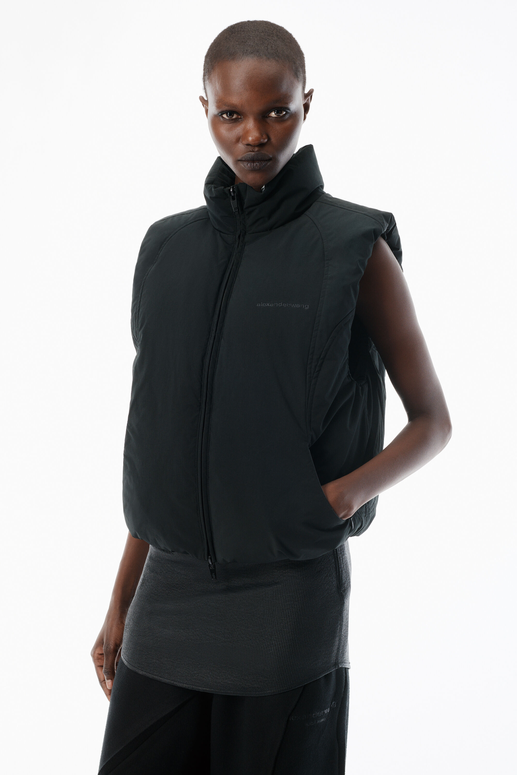 Black Essential Puffer Vest in BLACK | alexanderwang®