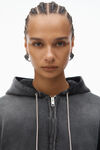 Alexander Wang washed caviar cropped zip-up hoodie with crystal hotfix drawcord