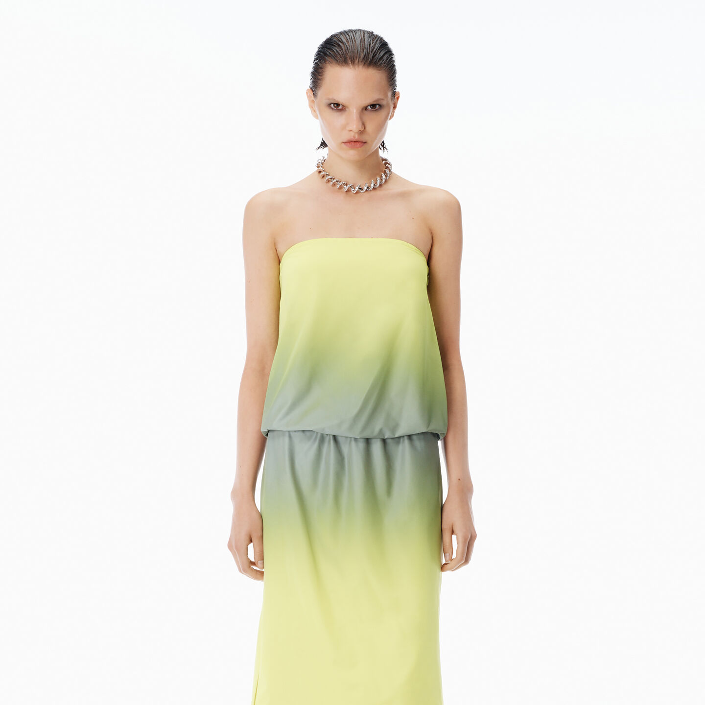 Alexander Wang Gradient Reflective Strapless Bubble Top In Multi