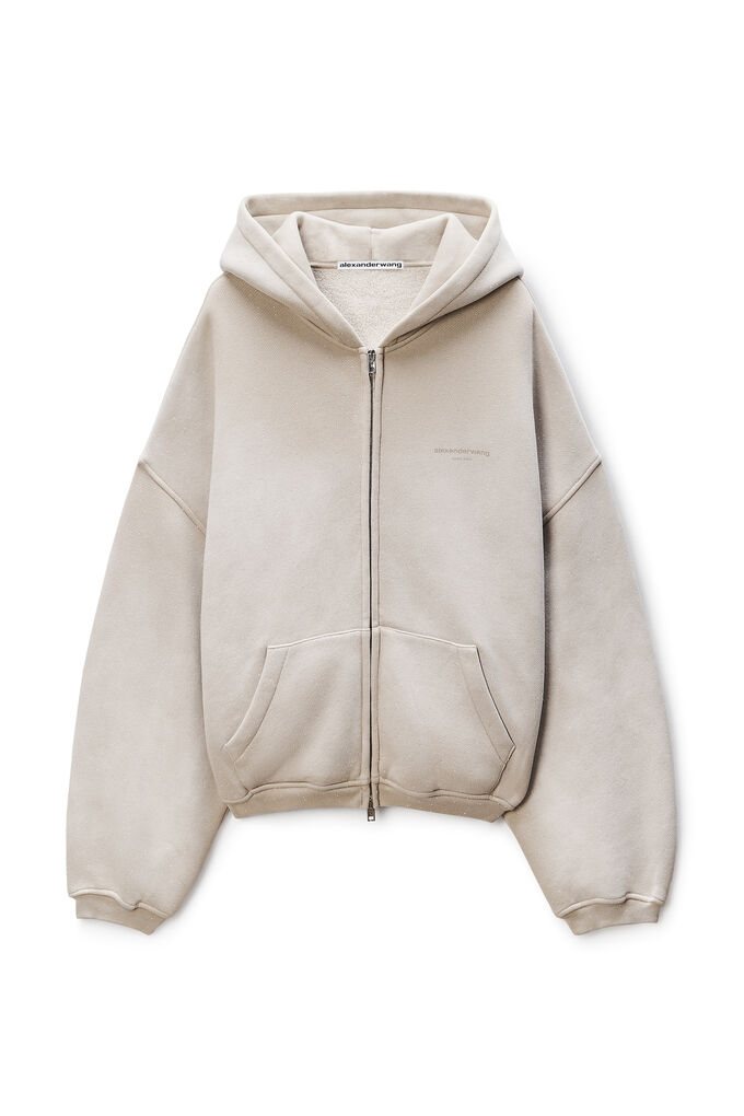 Alexander Wang Crystal Hotifx Zip-up Hoodie In Cotton Blend In Brown