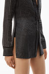 alexander wang crystal pinstripe shirt in silk charmeuse black