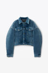 Alexander Wang washed light indigo down trucker jacket in cotton velvet