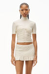 alexander wang ruched mock neck top in stretch jersey vintage white
