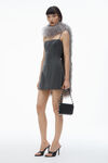 Alexander Wang charcoal square neck minidress in wool twill with crystal hotfix
