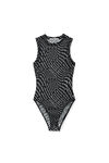 alexander wang sleeveless bodysuit in stretch logo mesh black/white