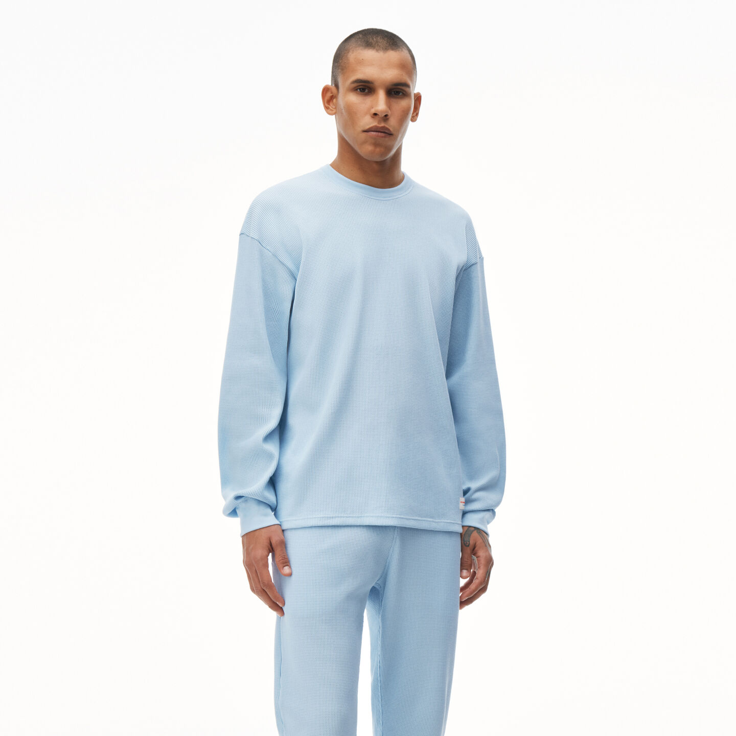 Alexander Wang Long Sleeve In Cotton Waffle Thermal In Blue Pearl