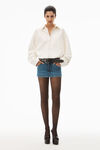 alexander wang mid-rise skort in comfort stretch denim deep blue