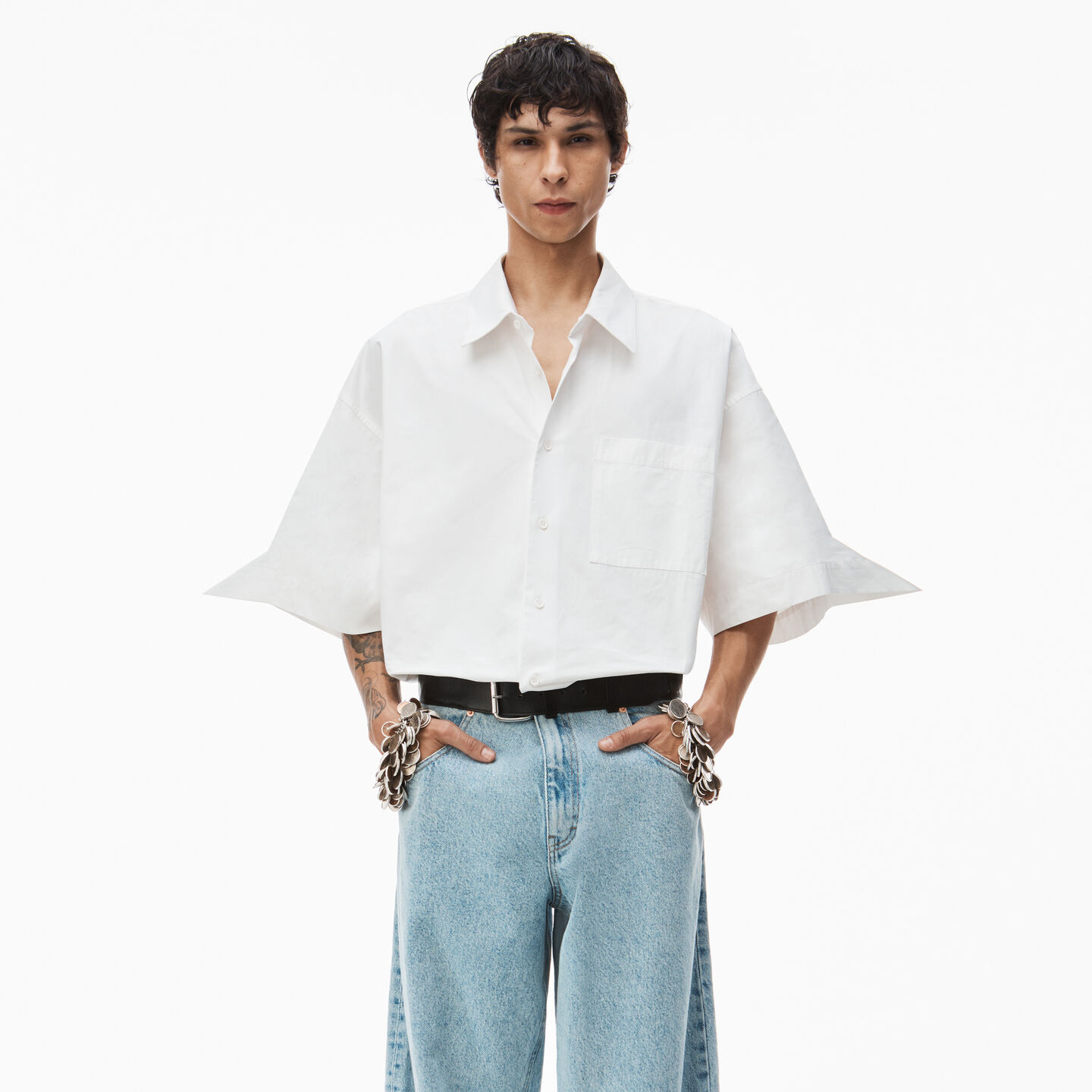 Alexander Wang Short Sleeve Shirt In Technical Cotton In White