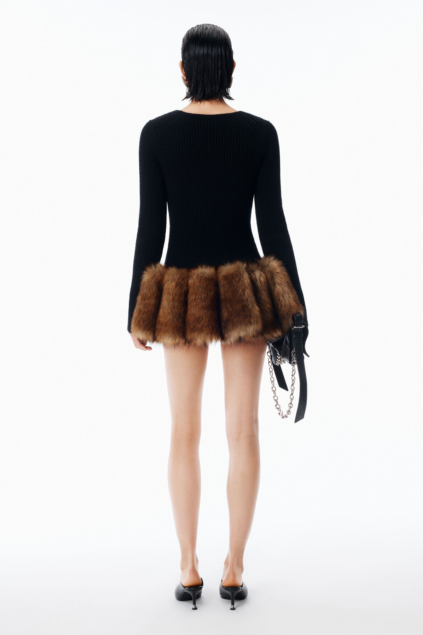Alexander Wang Zip Cardigan In Faux Fur-trimed Wool In Black