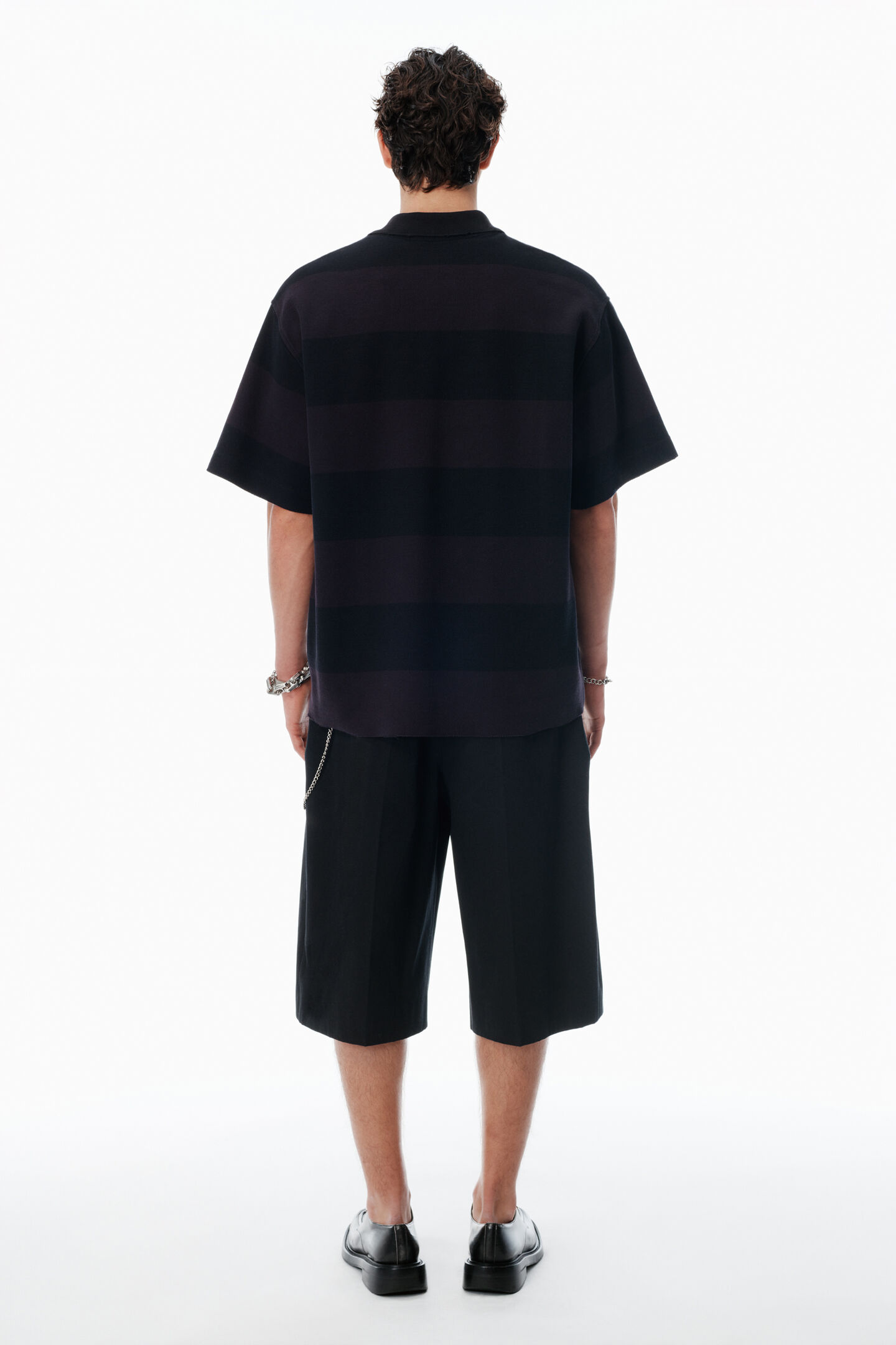 Alexander Wang Black Striped Cotton Pique Polo