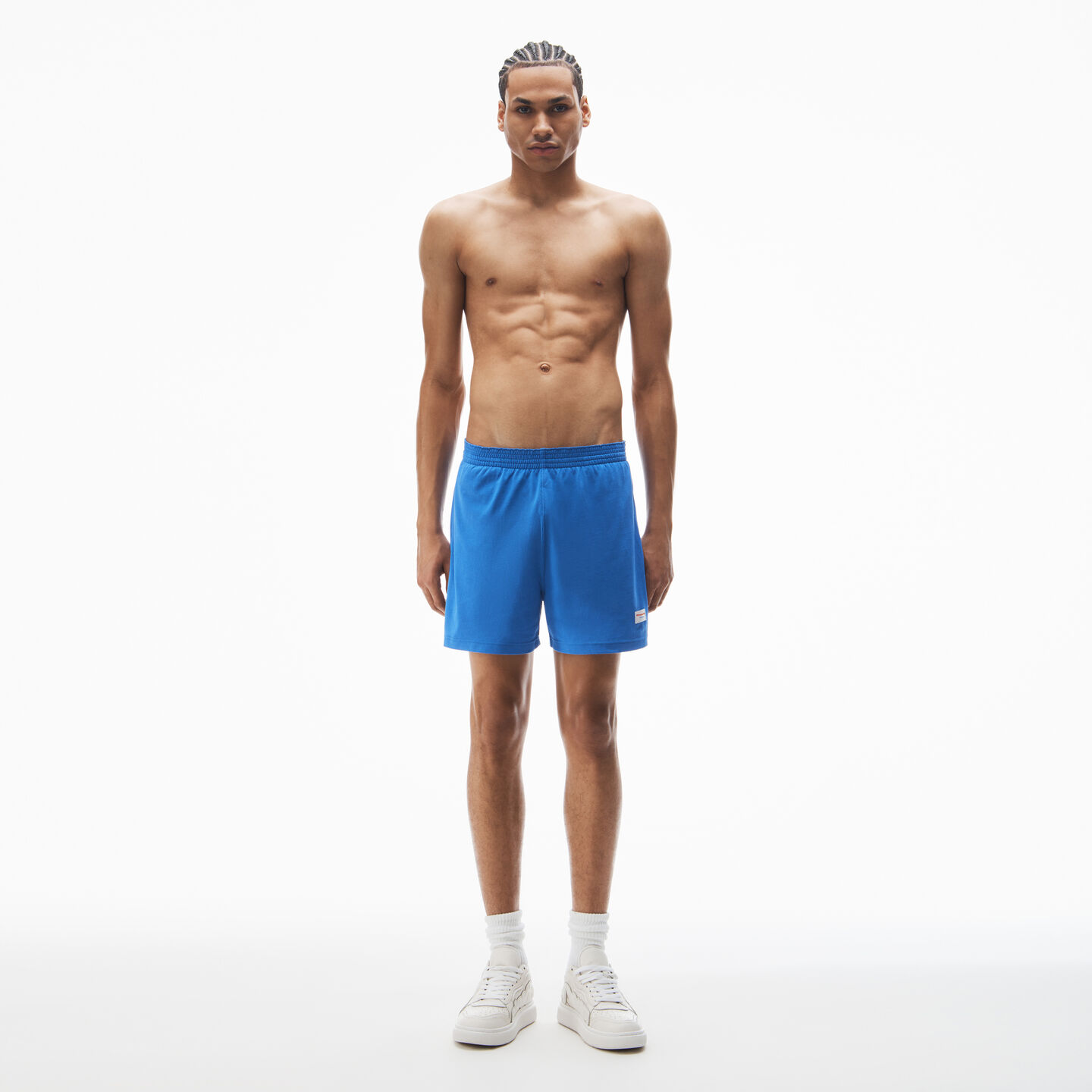 Shop Alexander Wang Elastic Shorts In Heavy Cotton Jersey In Cobalt Blue