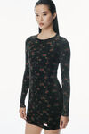 Alexander Wang washed black multi 花卉图案罗纹棉质迷你连衣裙