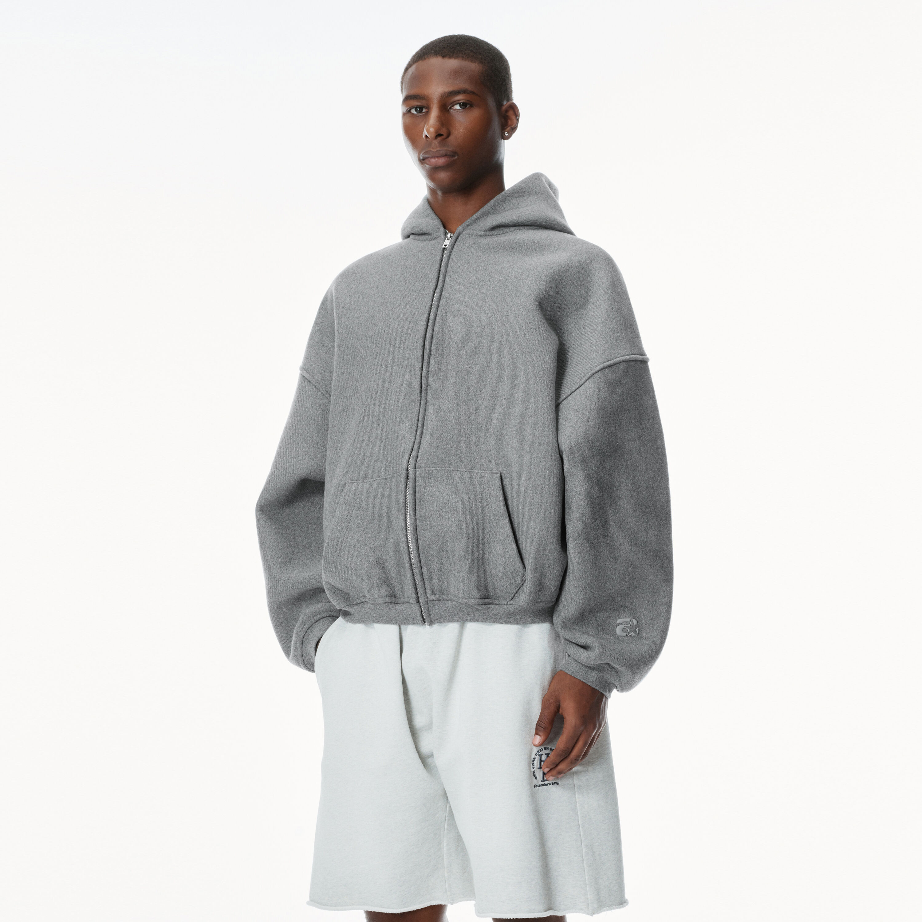 Alexander Wang Star Zip Up Hoodie In Dense Fleece In