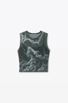 Alexander Wang black/clear crystal hotfix cloud-print tank in organza jersey