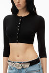 Alexander Wang black logo embossed shrunken cardigan in superfine merino wool